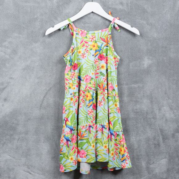 TOMMY BAHAMA Tropical Floral Tiered Midi Dress Parrot Bird Of Paradise Girls 6 - Picture 5 of 7